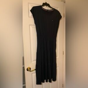 Tommy Hilfiger Navy Cap Sleeve Cotton Tiered Dress